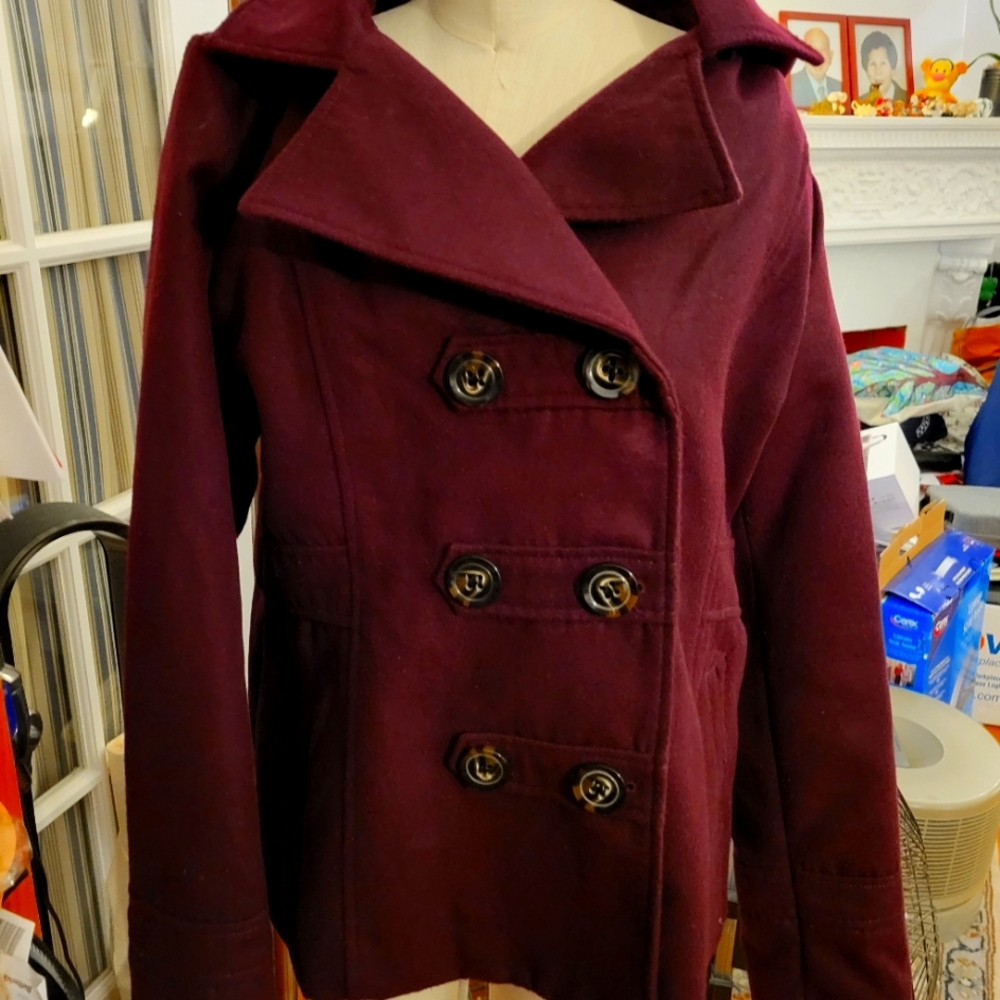 Women's Pea Coat Wine Color